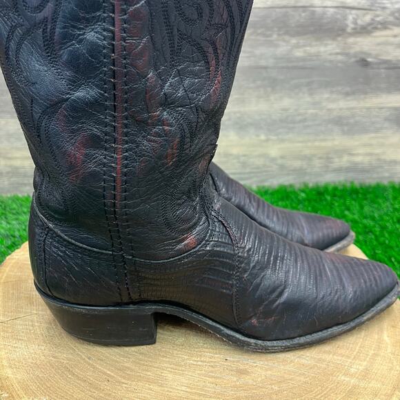 Dan Post Women - Size 8M - Vintage Black Cherry Lizard Cowboy Boots 14045 - Picture 5 of 12